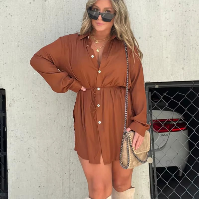 Chic & Trendy Lace-Up Waist Long Sleeve Jumpsuit for Women - Perfect for Spring & Summer Vibes!