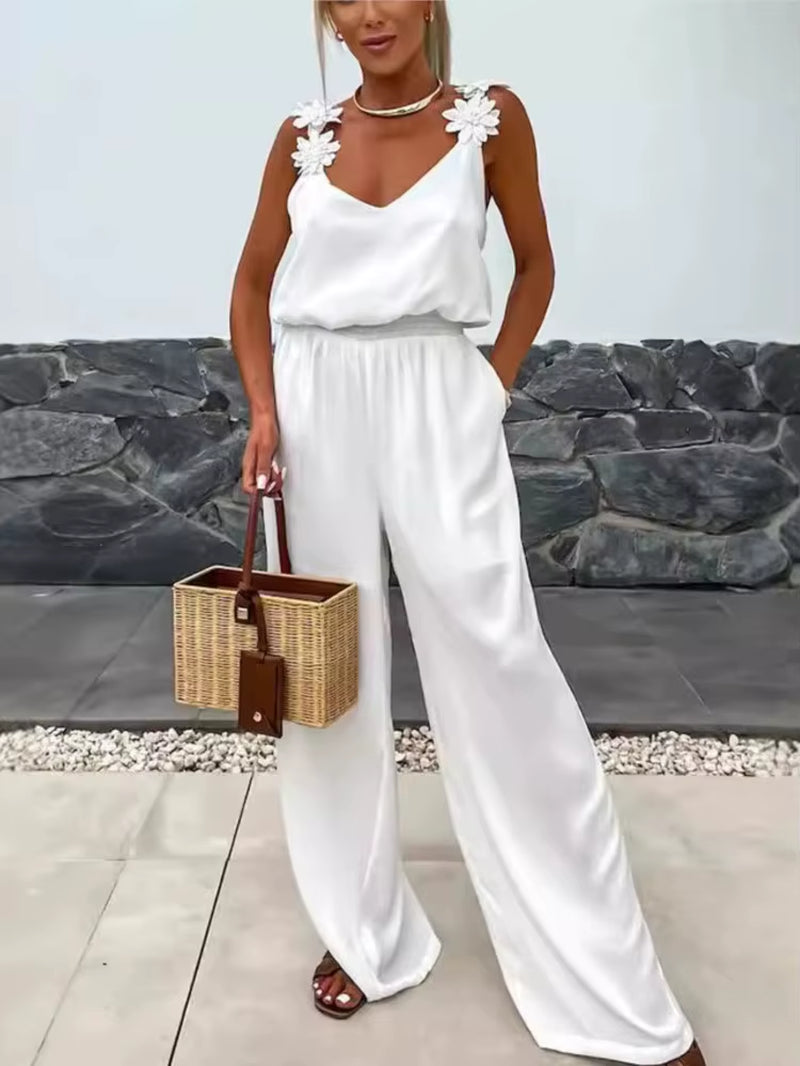 Effortless Elegance: Summer Floral Sleeveless Wide-Leg Romper