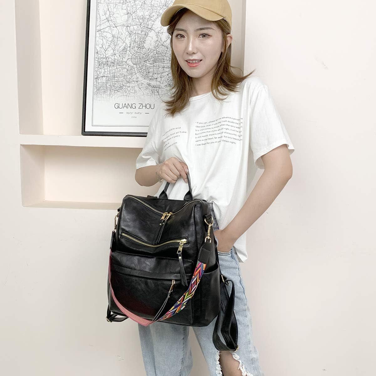 Women'S Fashion Backpack Purses Multipurpose Design Handbags and Shoulder Bag PU Leather Travel Bag
