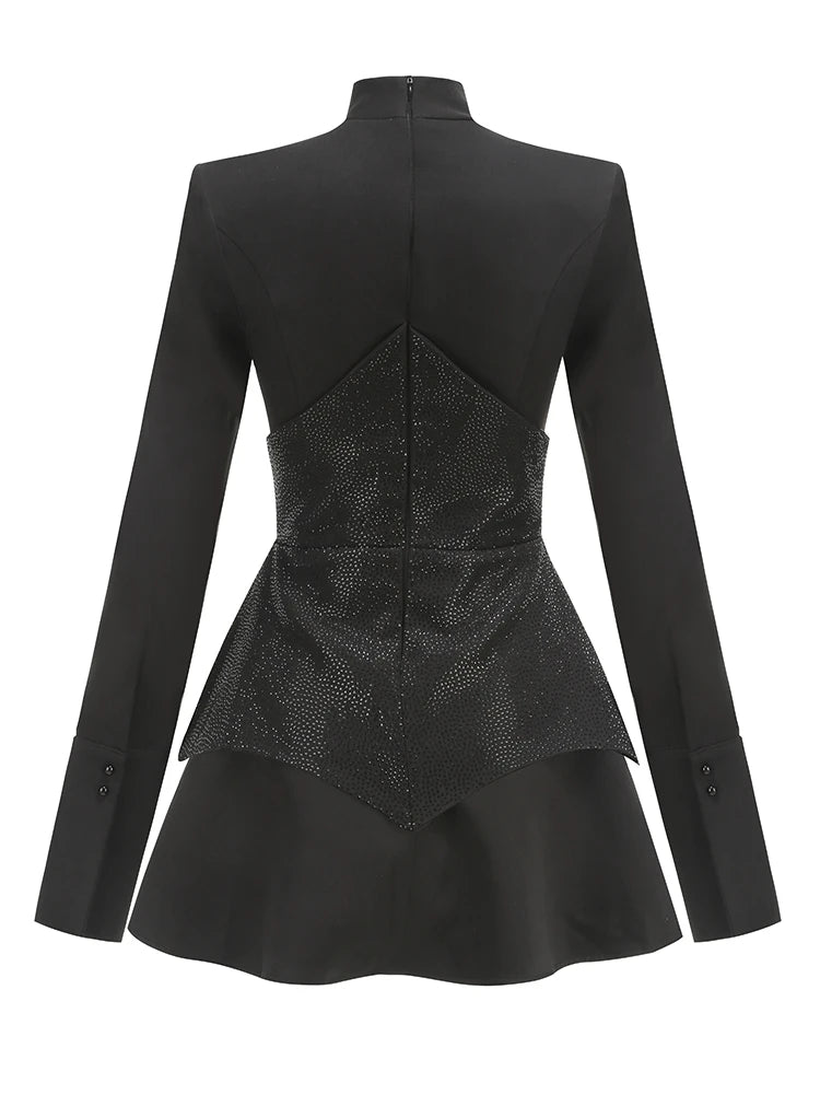 Glamour in Sparkle: Long Sleeves Waist Sparkle Diamond Mini Dress