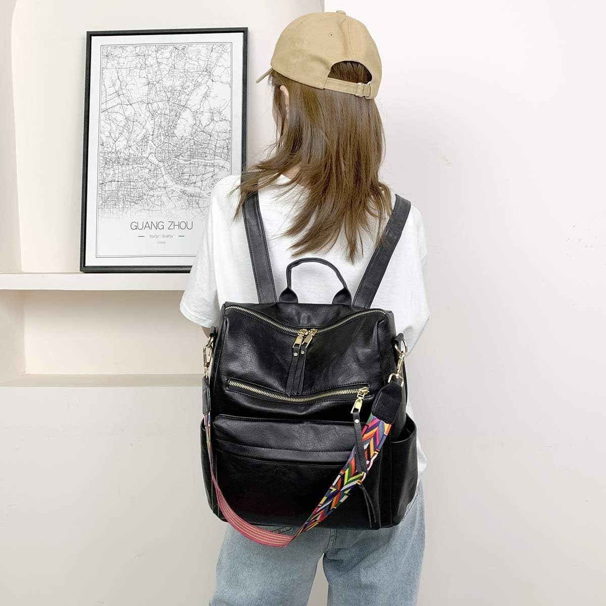 Women'S Fashion Backpack Purses Multipurpose Design Handbags and Shoulder Bag PU Leather Travel Bag