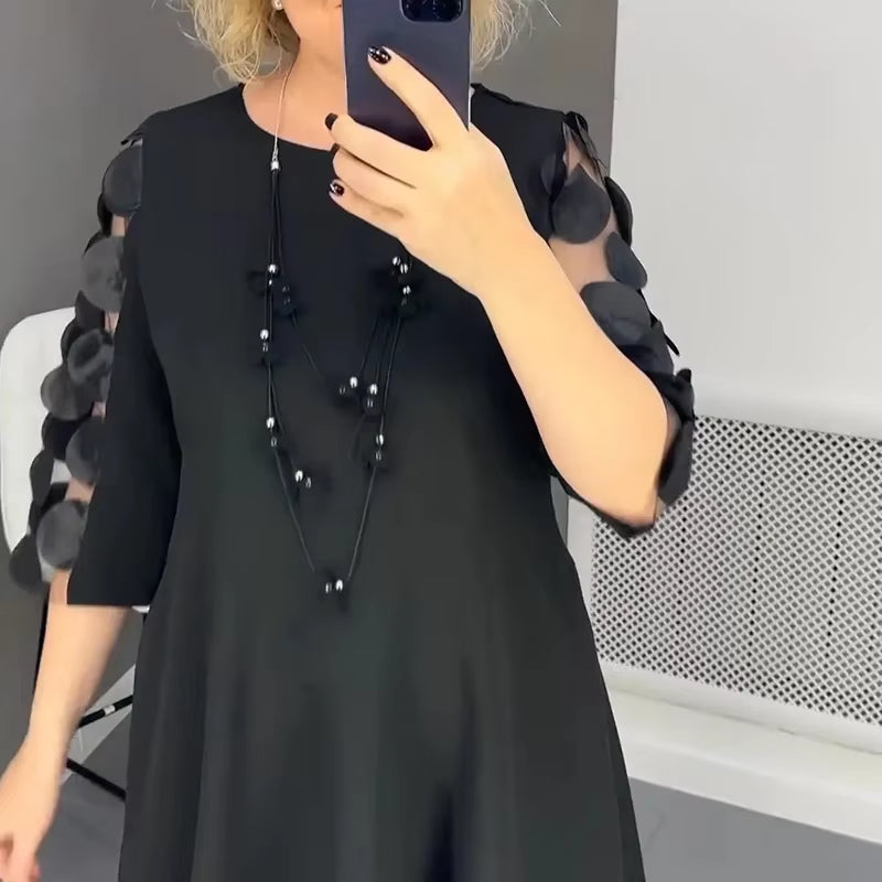 Chicmesh™ Elegant O-Neck A-Line Dress – Effortless Style for Work & Play