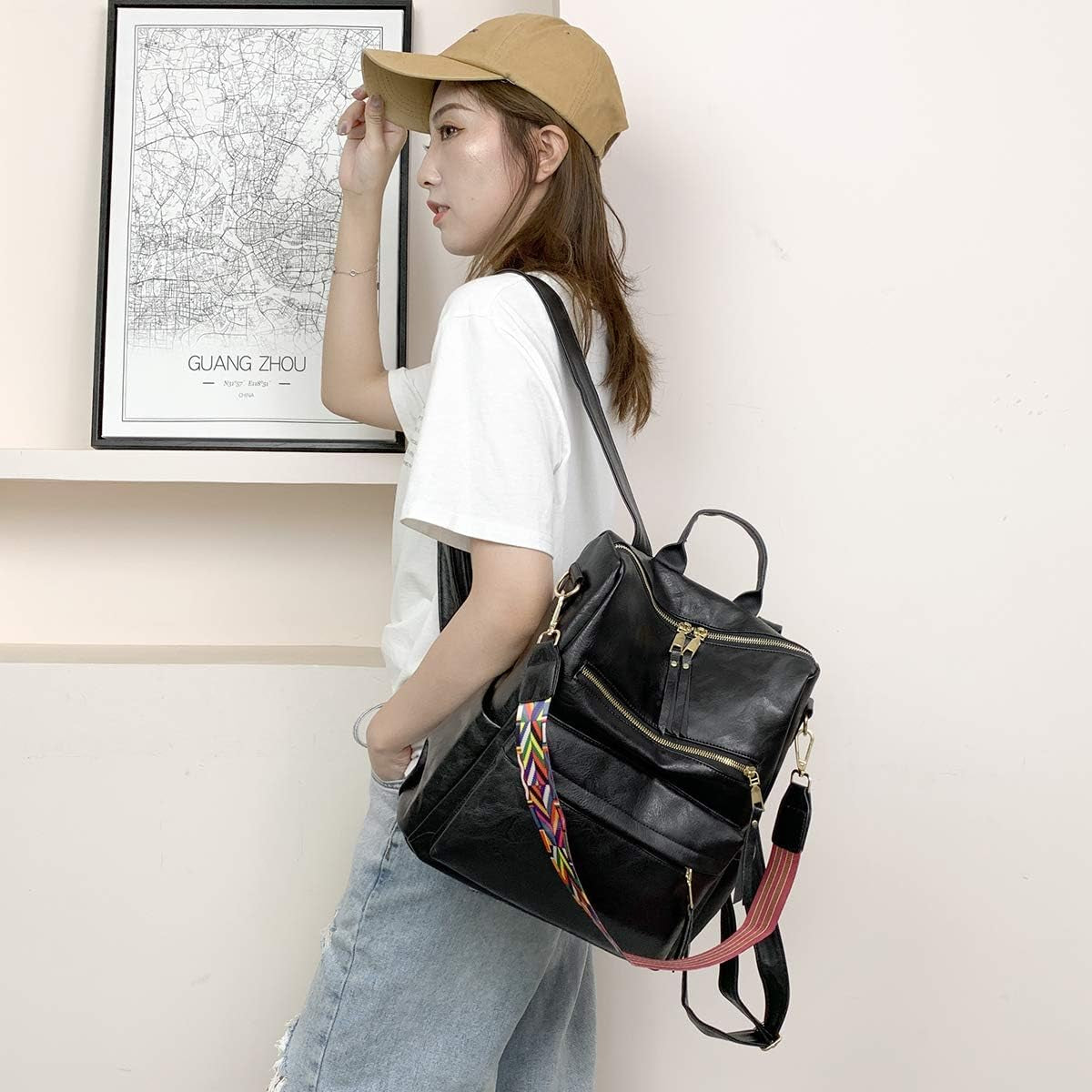 Women'S Fashion Backpack Purses Multipurpose Design Handbags and Shoulder Bag PU Leather Travel Bag
