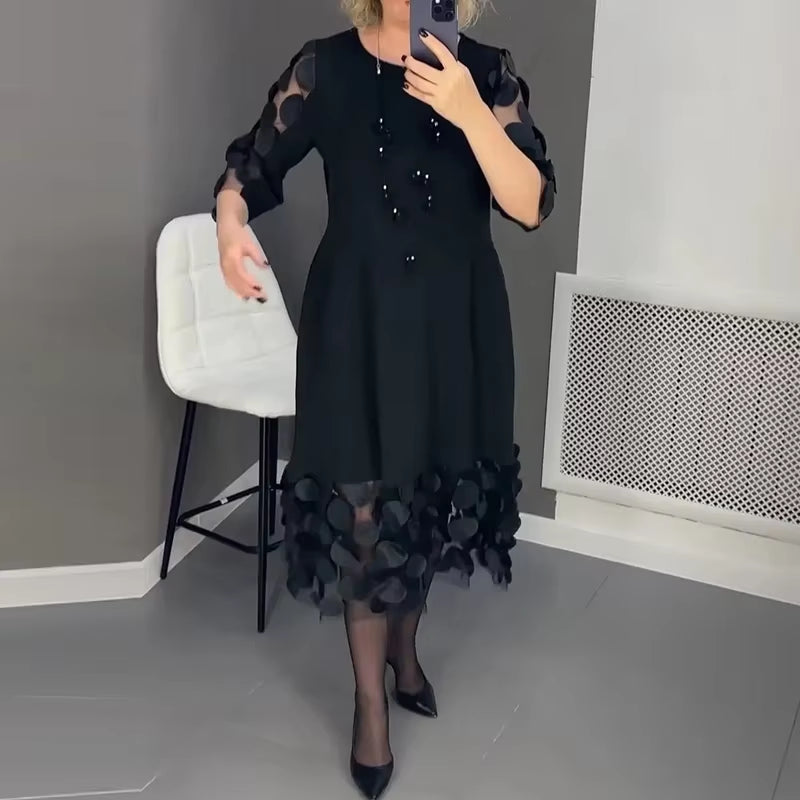 Chicmesh™ Elegant O-Neck A-Line Dress – Effortless Style for Work & Play