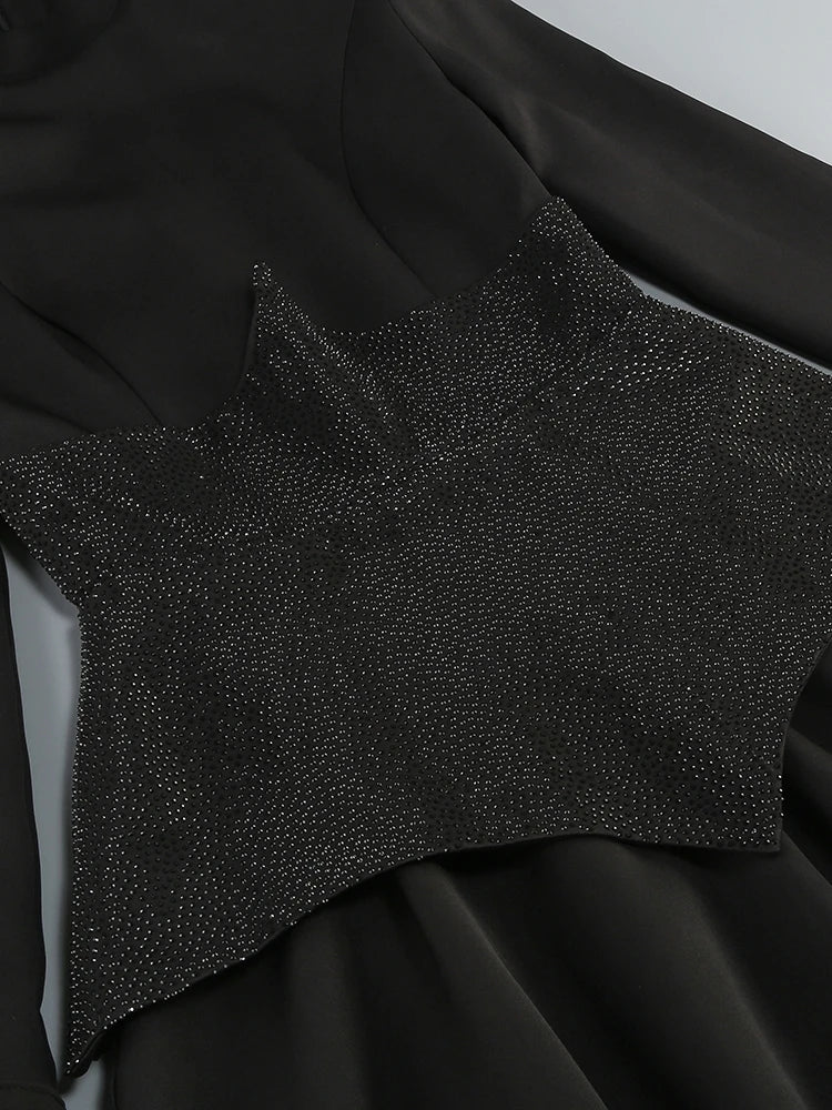 Glamour in Sparkle: Long Sleeves Waist Sparkle Diamond Mini Dress