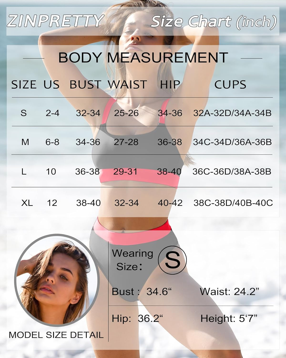 Women High Waisted Bikini Set Sports Color Block Swimsuit Scoop Neck Cheeky Bathing Suit